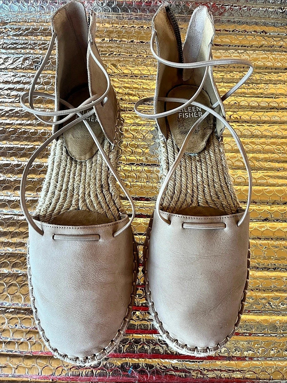 Eileen Fisher Lace Leather Espadrille Taupe US 8